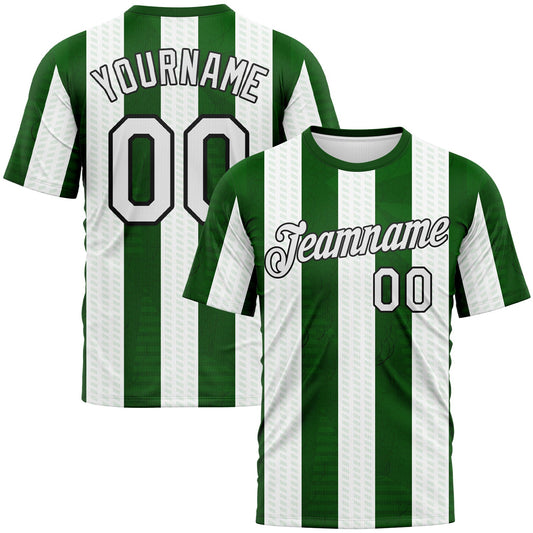 Custom Grass Green White-Black Vertical Stripe Vintage Style Performance T-Shirt - Main View