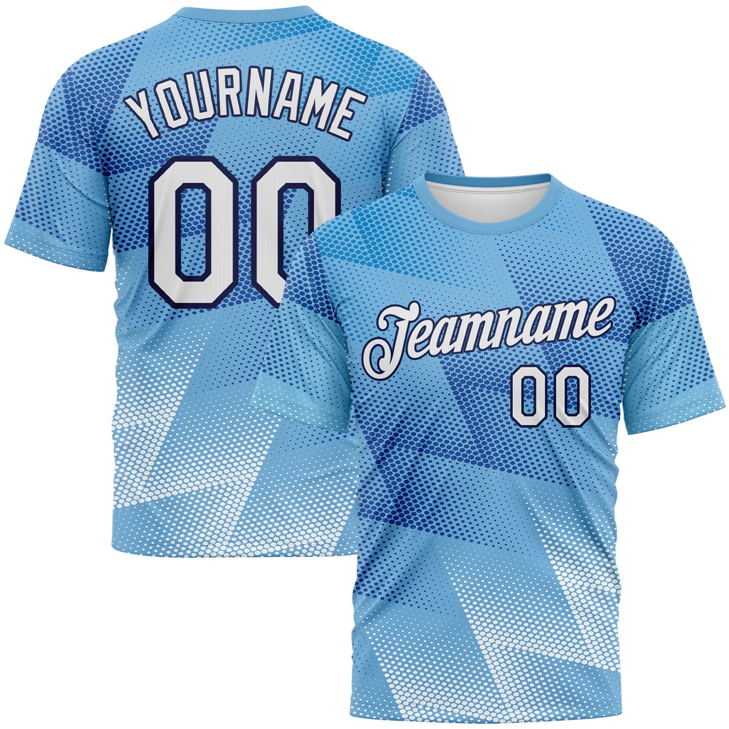 Custom Light Blue White-Navy Geometric Abstract Triangle Gradient Performance T-Shirt - Main View