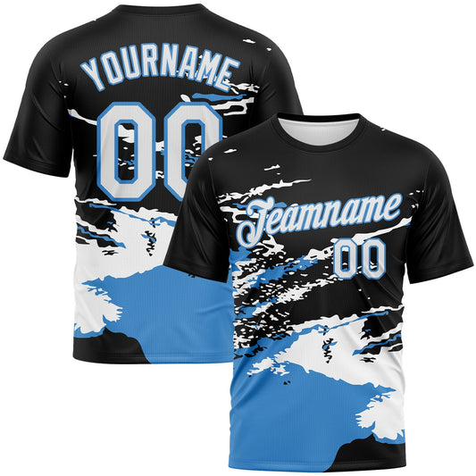 Custom Black White-Powder Blue Splash Performance T-Shirt - Main View