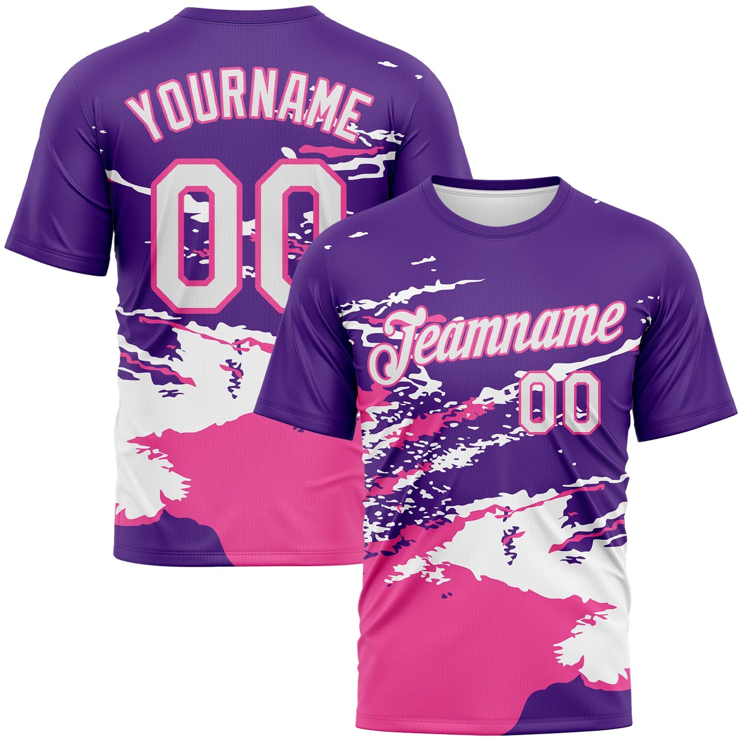 Custom Purple White-Pink Splash Performance T-Shirt - Main View