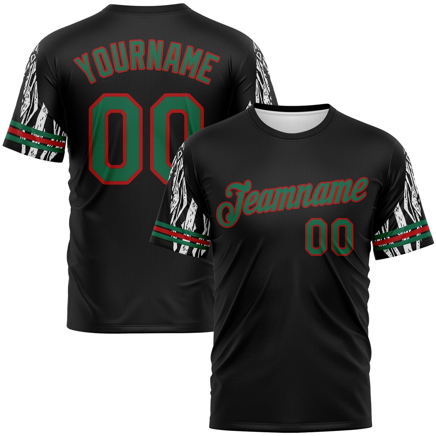 Custom Black Kelly Green-Red Zebra Performance T-Shirt - Main View