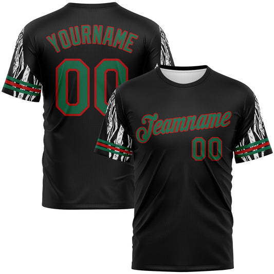 Custom Black Kelly Green-Red Zebra Performance T-Shirt - Main View