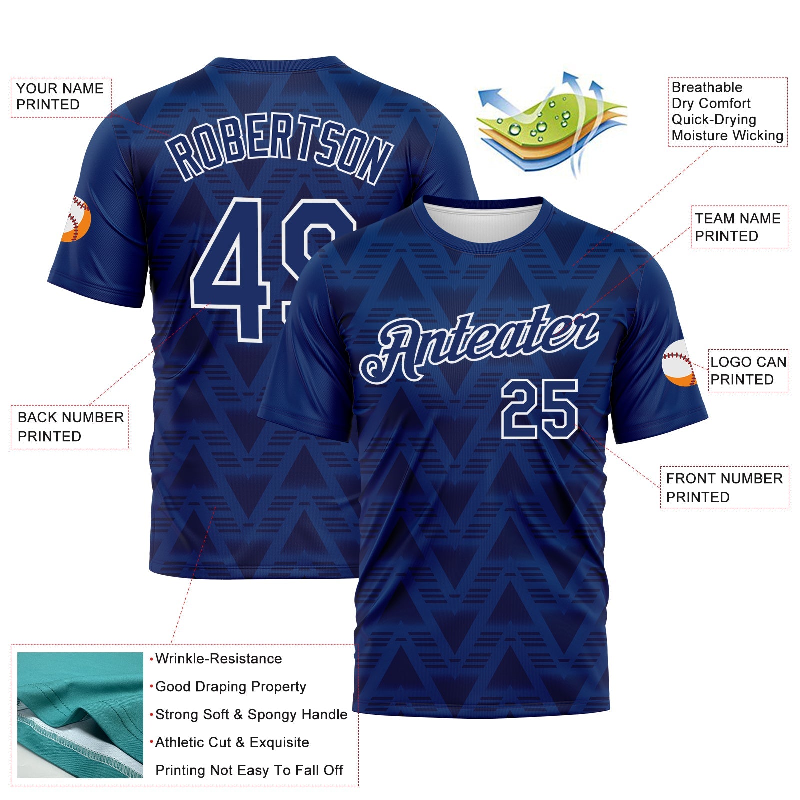 Custom US Navy Blue Navy-White Geometric Diamond Performance T-Shirt view 2