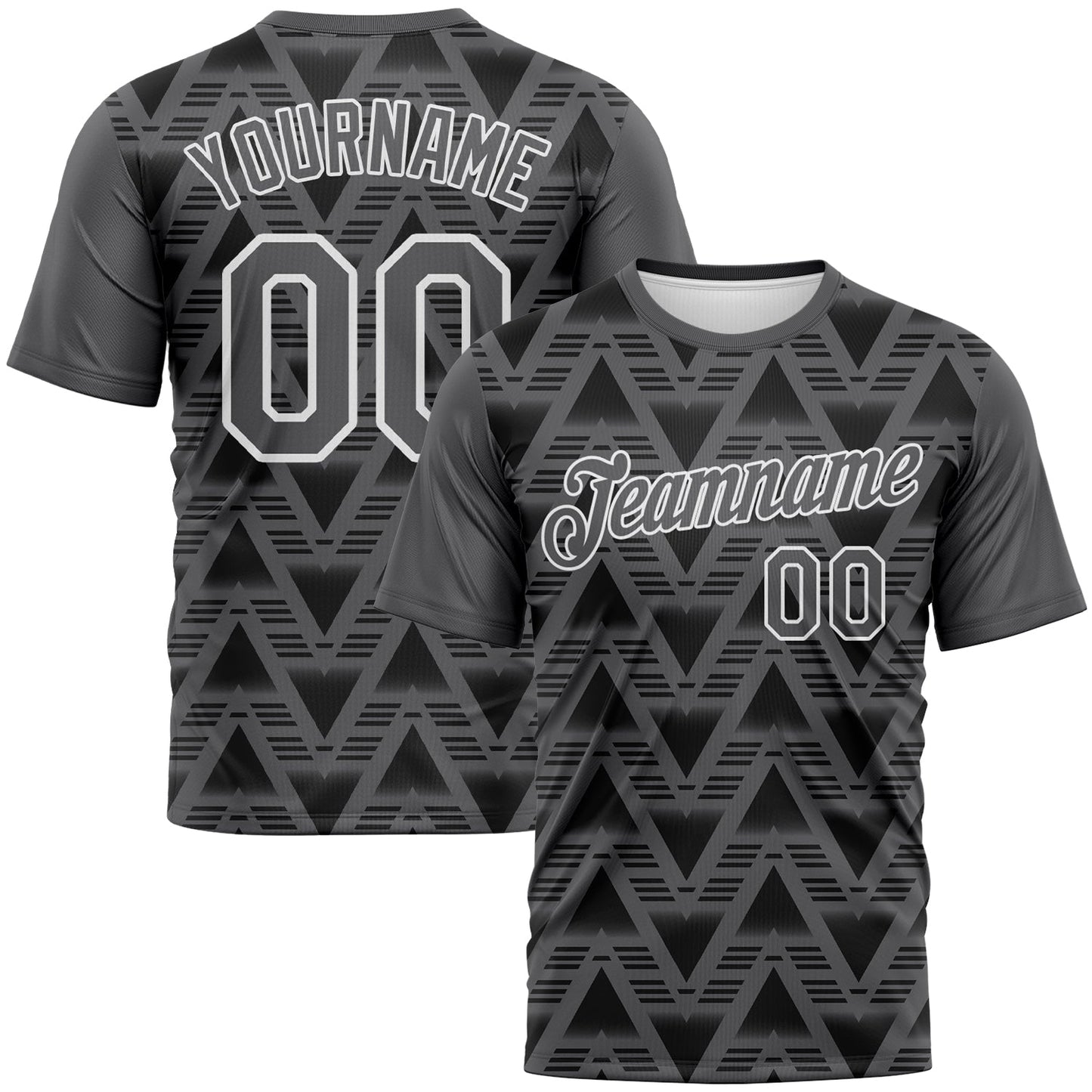Custom Steel Gray Black-White Geometric Diamond Performance T-Shirt - Main View