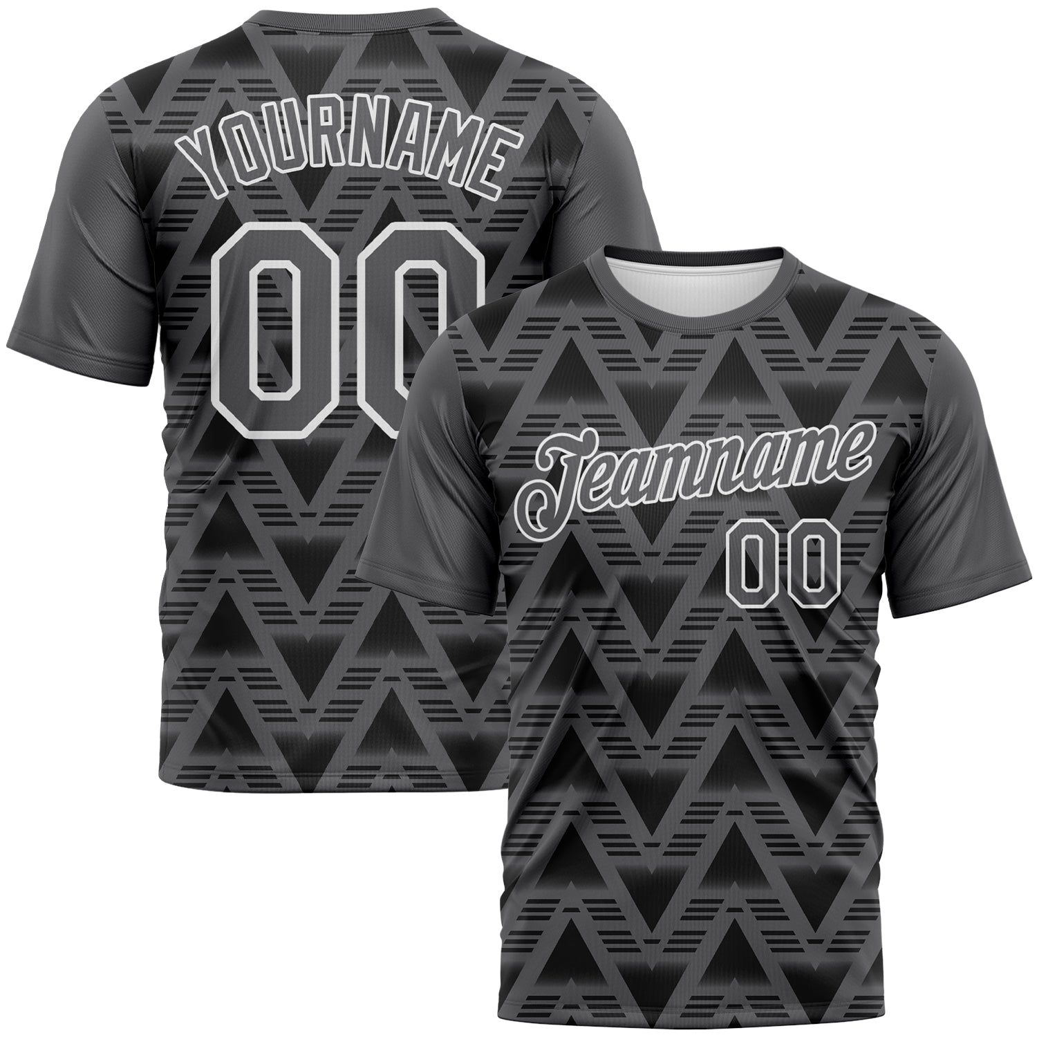 Custom Steel Gray Black-White Geometric Diamond Performance T-Shirt - Main View