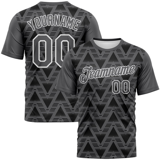 Custom Steel Gray Black-White Geometric Diamond Performance T-Shirt - Main View