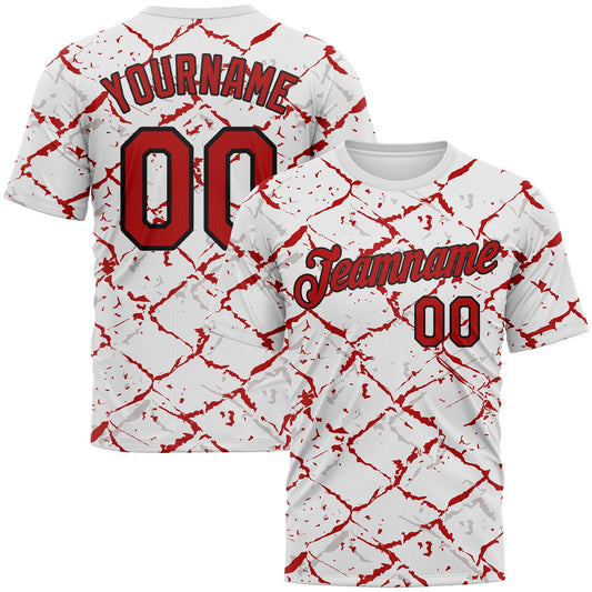 Custom White Red-Black Chain Link Cracked Performance T-Shirt - Main View