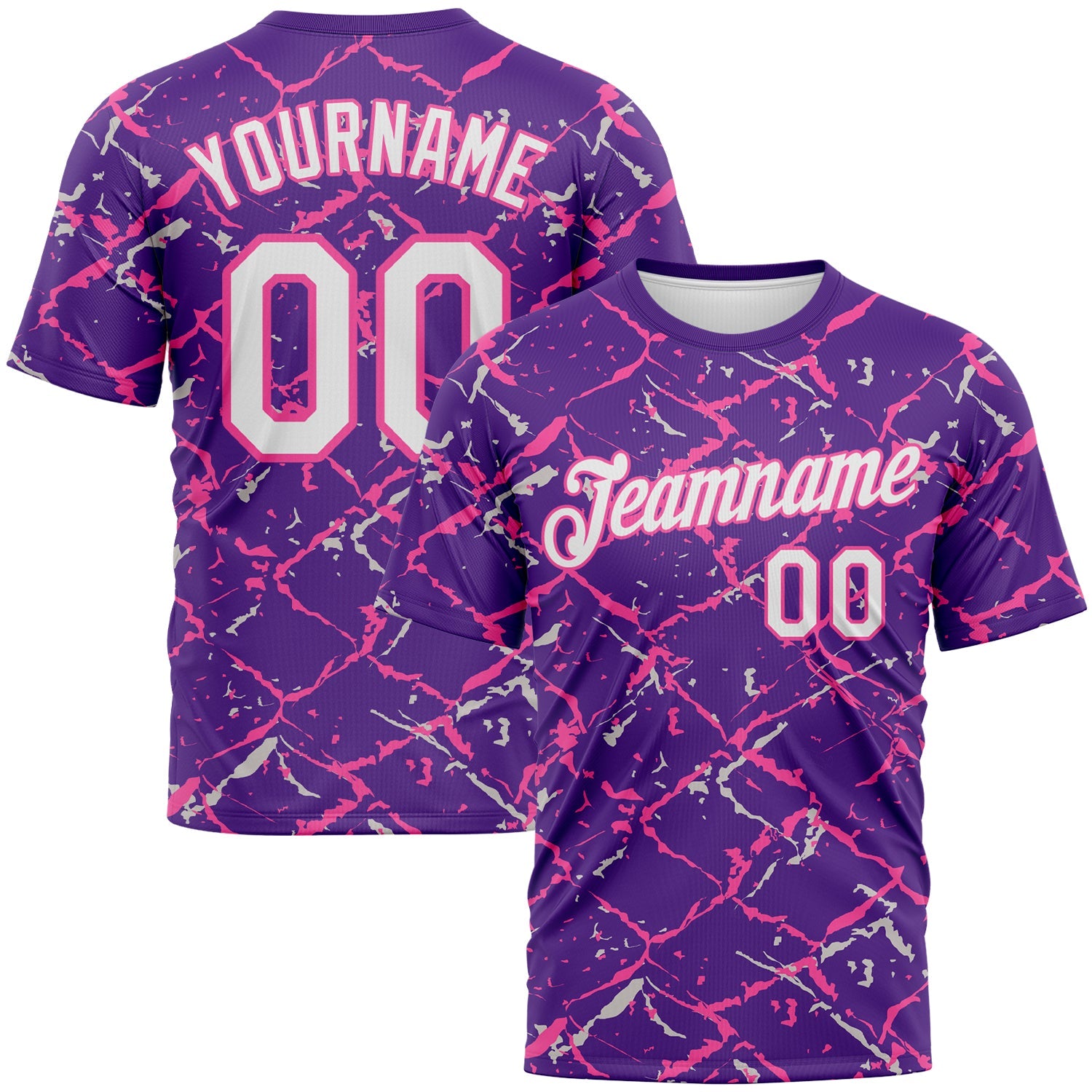 Custom Purple White-Pink Chain Link Cracked Performance T-Shirt - Main View