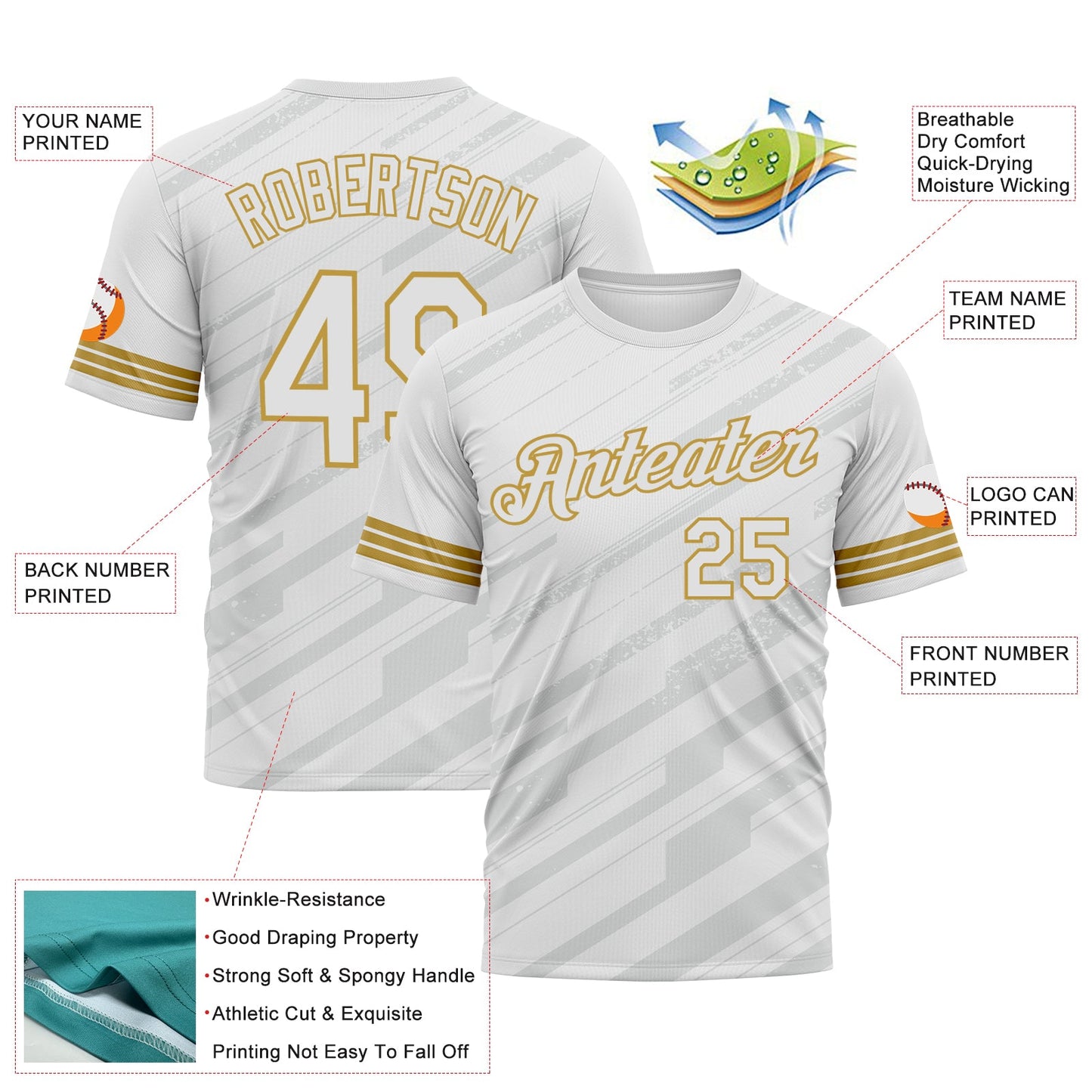 Custom White Gray-Old Gold Diagonal Stripe Speed Line Performance T-Shirt view 2