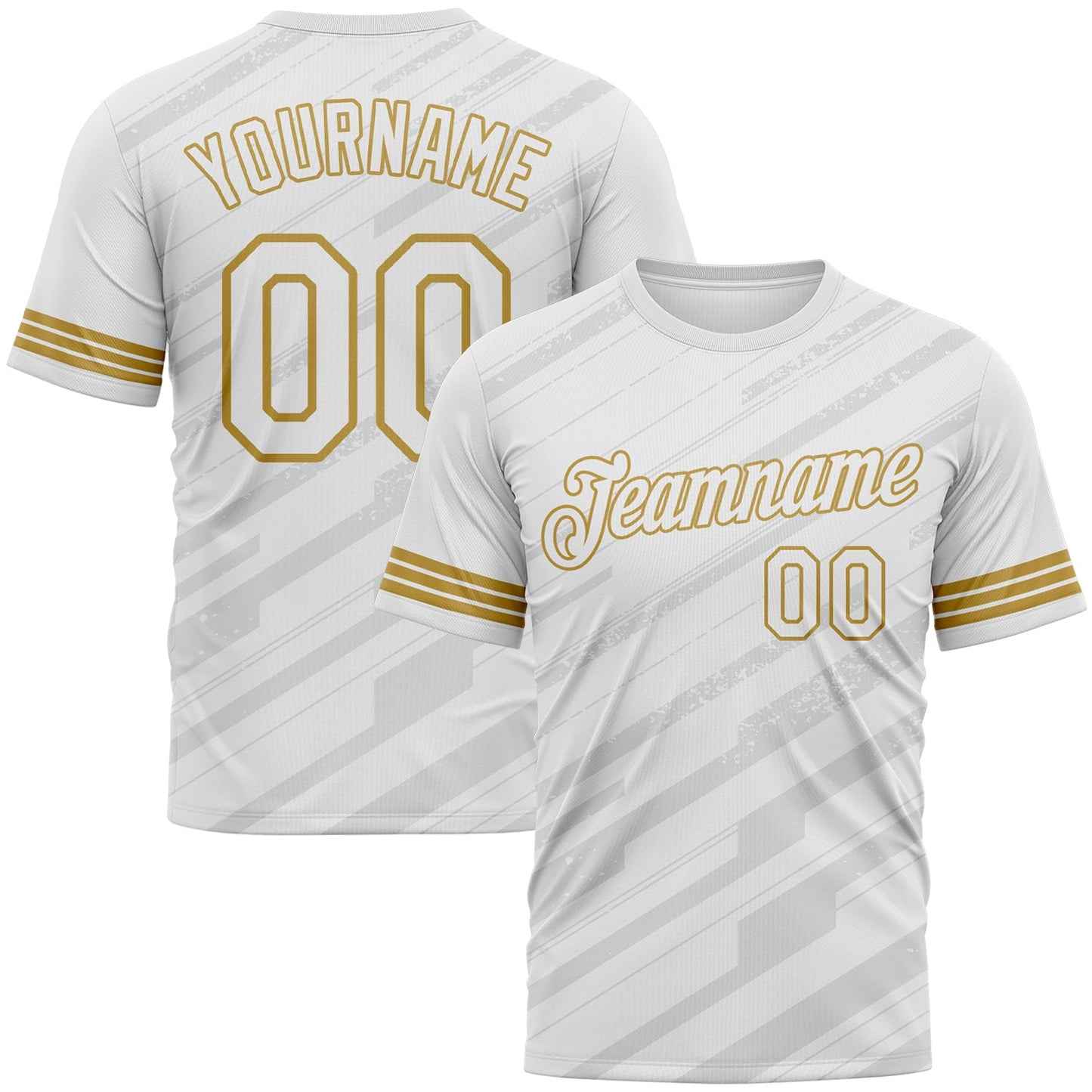 Custom White Gray-Old Gold Diagonal Stripe Speed Line Performance T-Shirt - Main View