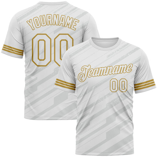 Custom White Gray-Old Gold Diagonal Stripe Speed Line Performance T-Shirt - Main View