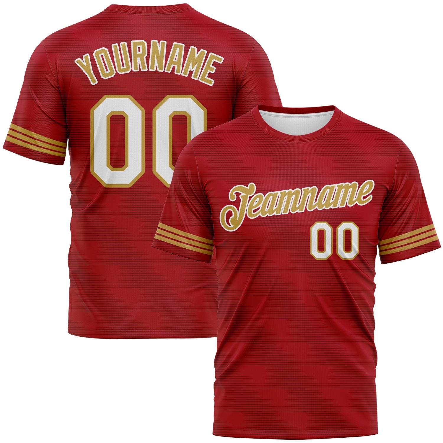 Custom Red White-Old Gold Phantom Subtle Grid Performance T-Shirt - Main View