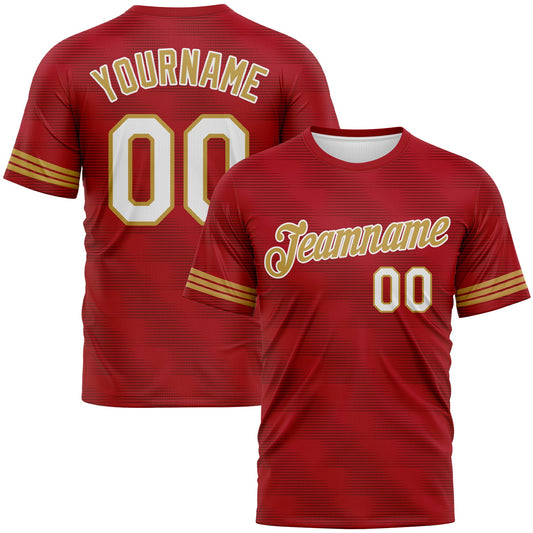 Custom Red White-Old Gold Phantom Subtle Grid Performance T-Shirt - Main View