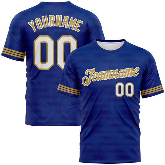 Custom Royal White-Old Gold Phantom Subtle Grid Performance T-Shirt - Main View