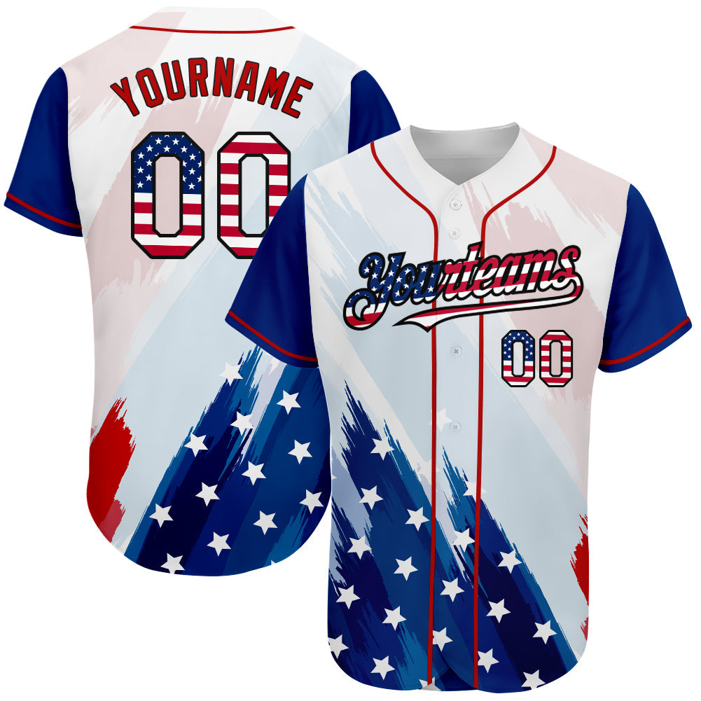 Custom White USA Flag Royal Red-Black 3D American Flag Fashion Authentic Baseball Jersey - Main View