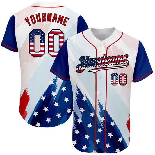 Custom White USA Flag Royal Red-Black 3D American Flag Fashion Authentic Baseball Jersey - Main View