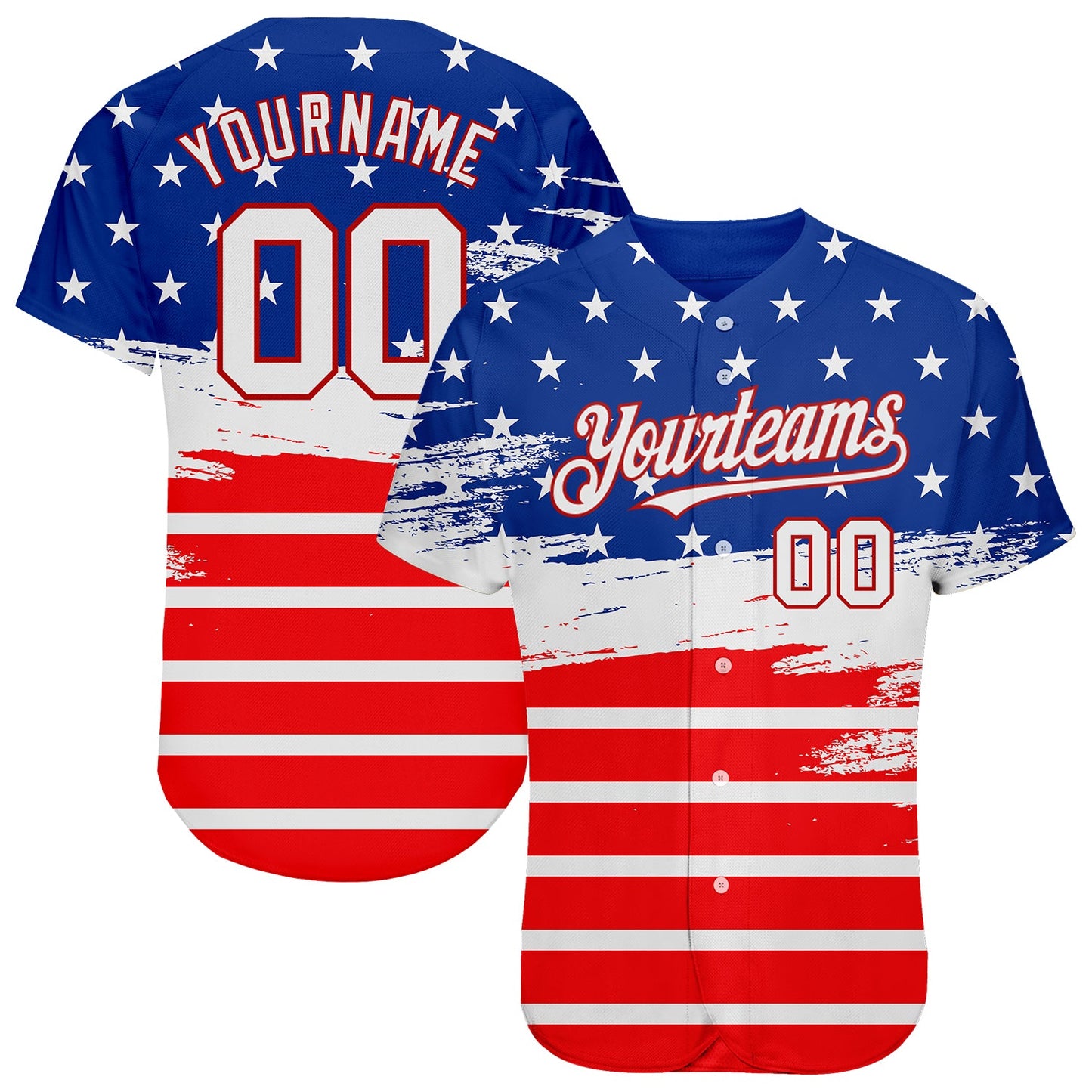 Custom Royal White-Red 3D American Flag Fashion Authentic Baseball Jersey - Main View