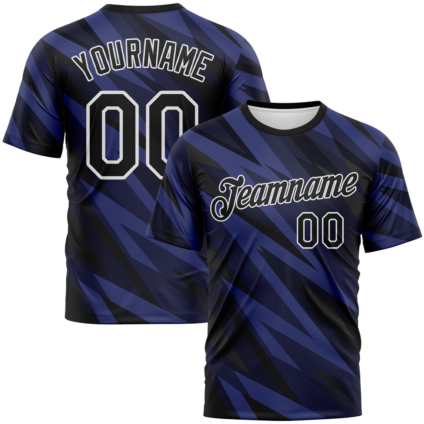 Custom Black Purple-White Jagged Stripe Lightning Bolt Performance T-Shirt - Main View