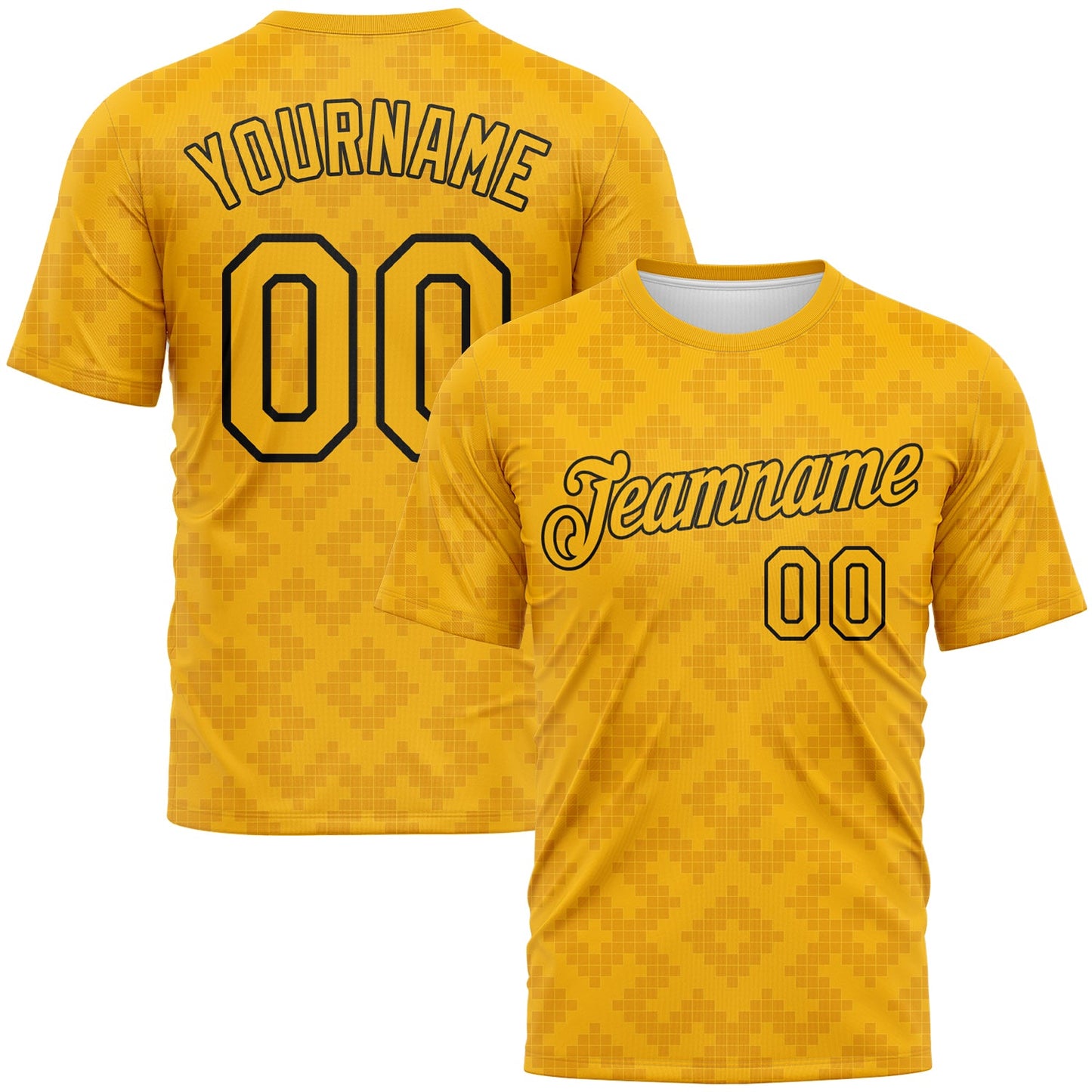Custom Gold-Black Geometric Diamond Subtle Grid Performance T-Shirt - Main View