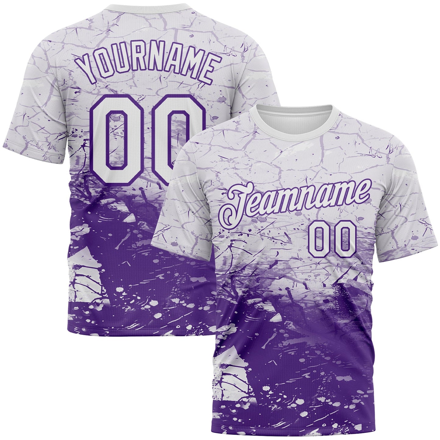 Custom White-Purple Cracked Ink Grunge Jazz Style Performance T-Shirt - Main View