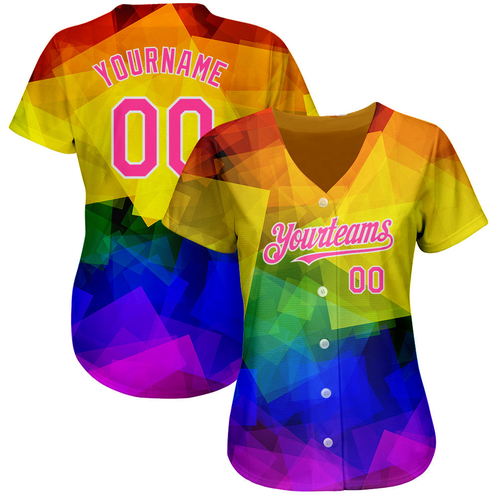 Custom Rainbow For Pride Month Love Is Love LGBT 3D Authentic Baseball Jersey view 2