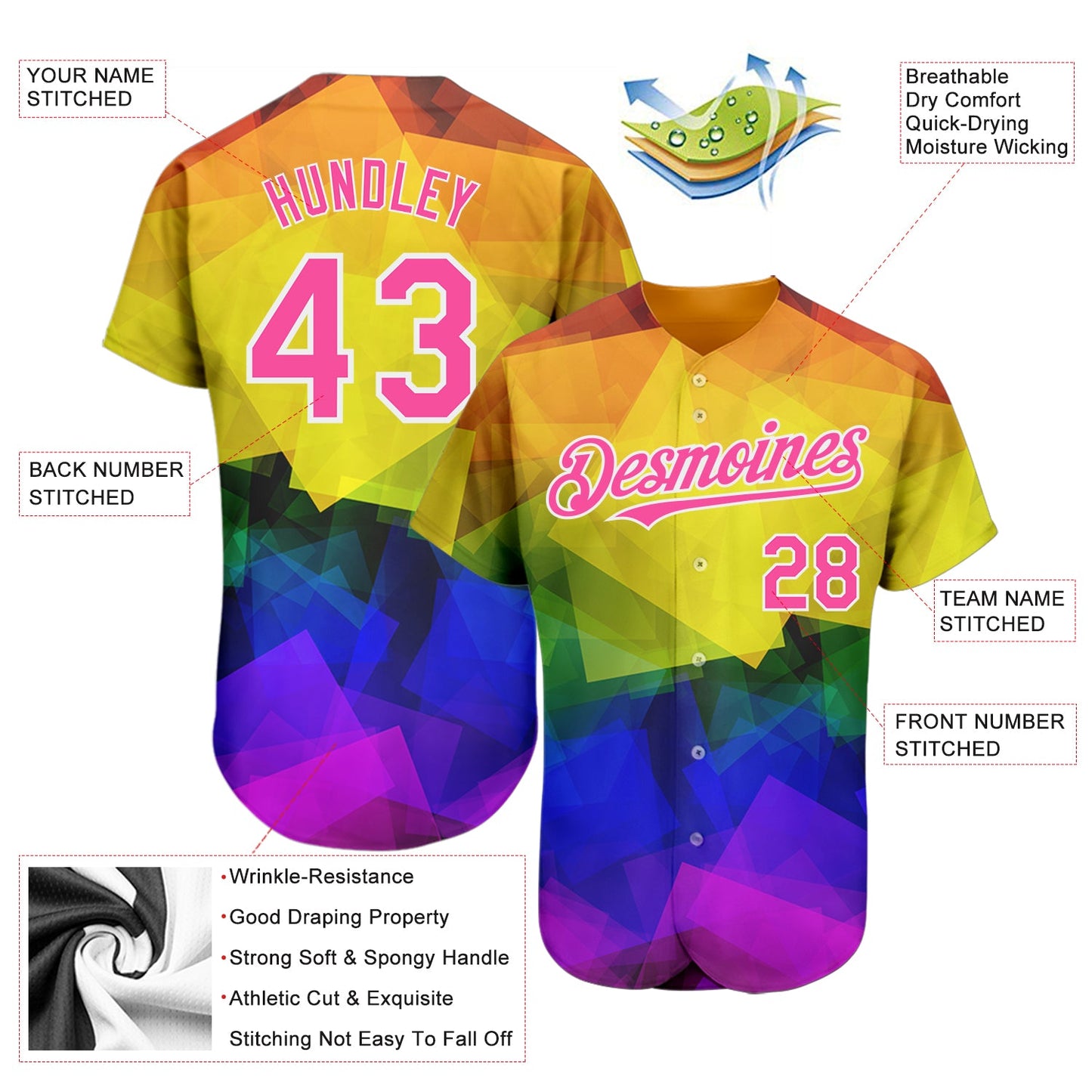 Custom Rainbow For Pride Month Love Is Love LGBT 3D Authentic Baseball Jersey view 3