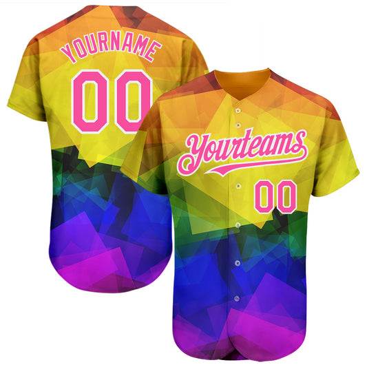 Custom Rainbow For Pride Month Love Is Love LGBT 3D Authentic Baseball Jersey - Main View