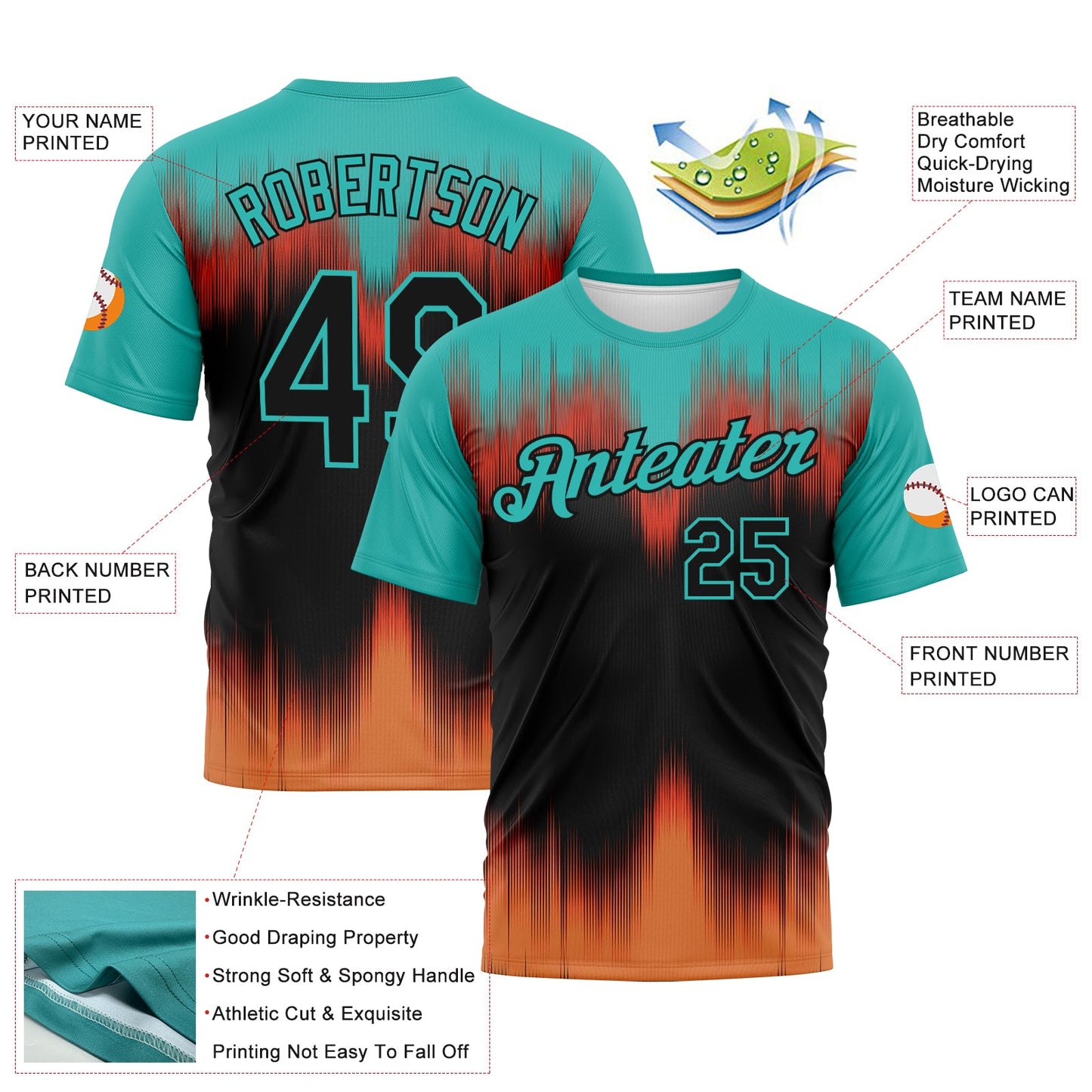 Custom Aqua Black-Bay Orange Bermuda Playa Fade Effect Performance T-Shirt view 2