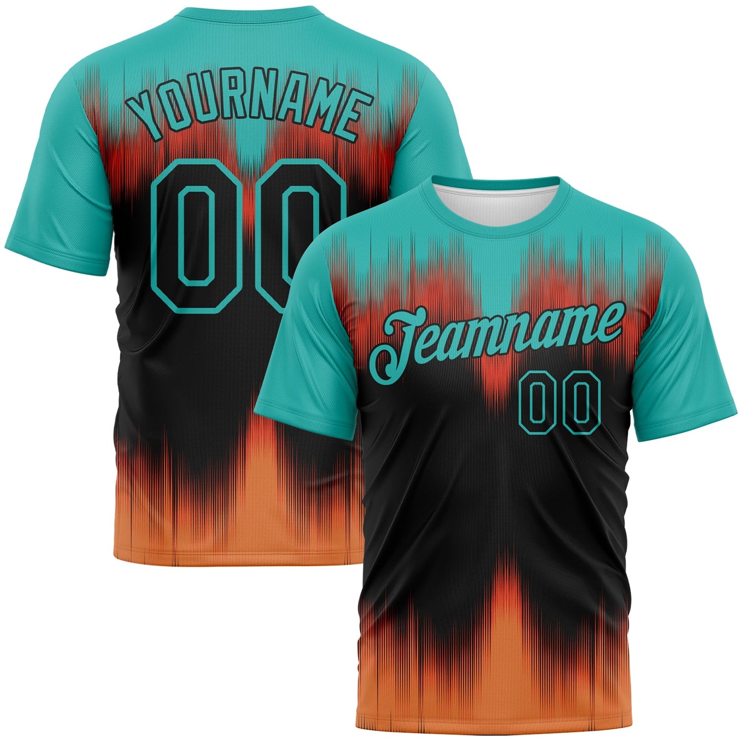 Custom Aqua Black-Bay Orange Bermuda Playa Fade Effect Performance T-Shirt - Main View