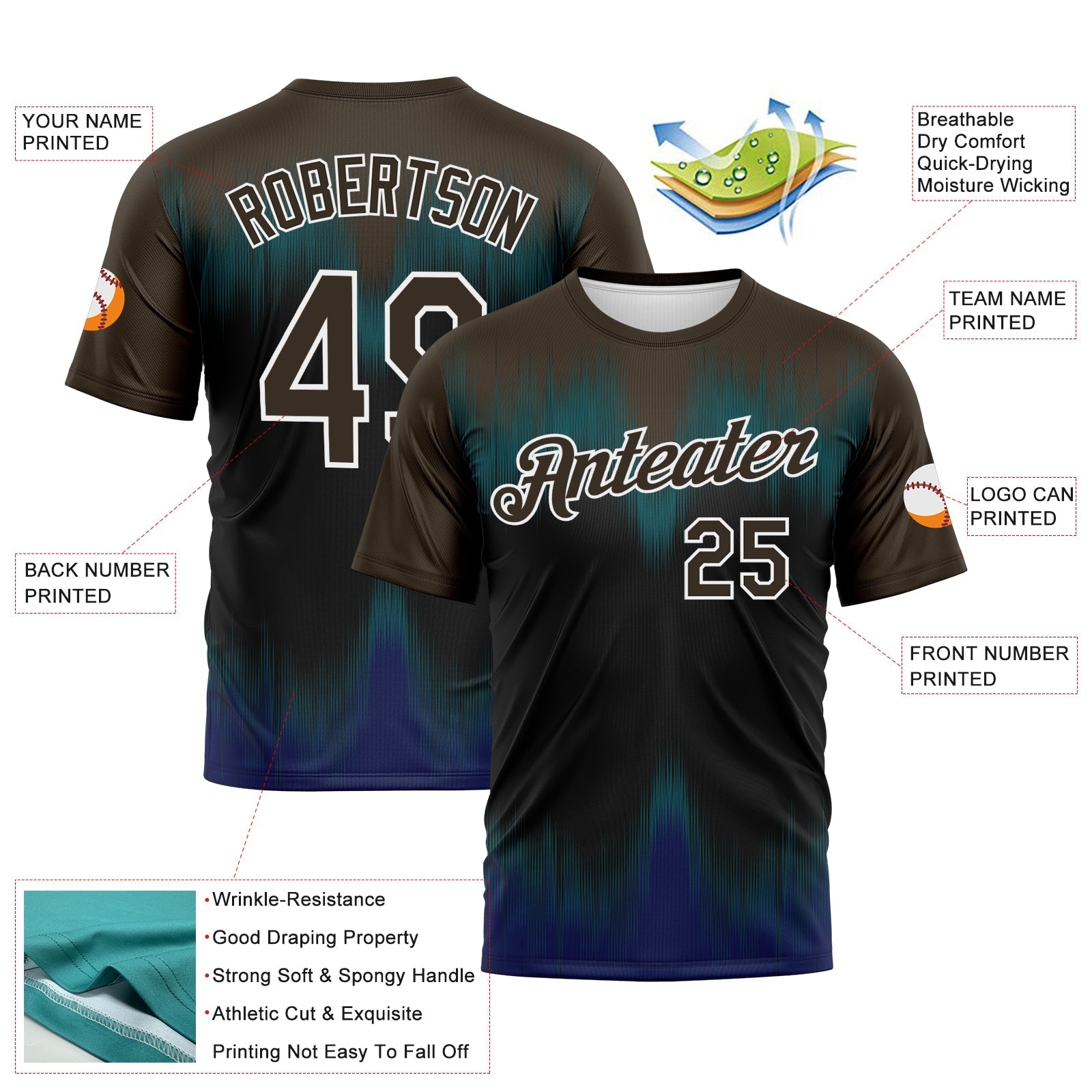 Custom Brown Black Royal-White Bermuda Playa Fade Effect Performance T-Shirt view 2