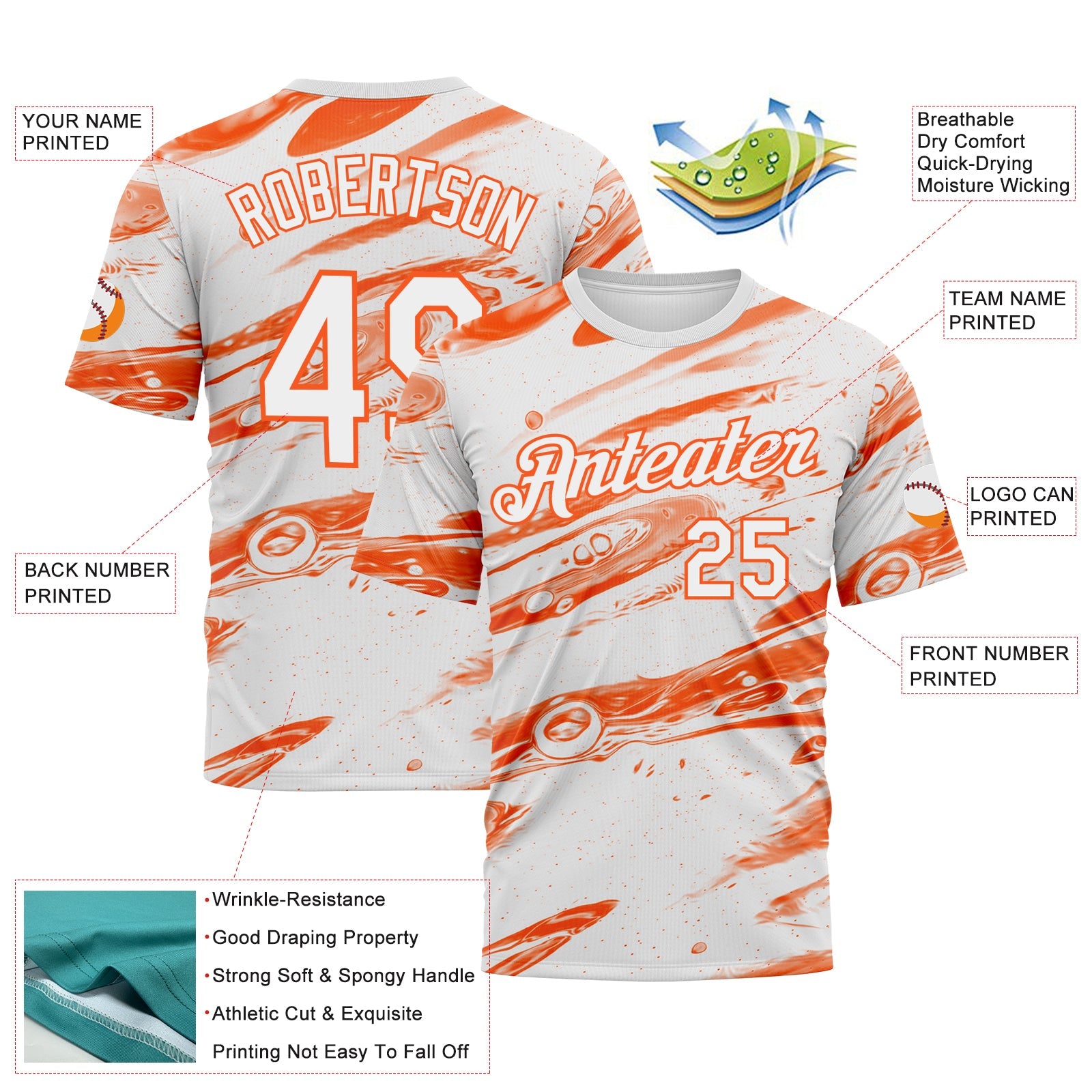 Custom White-Orange Lava Splash Ink Wash Performance T-Shirt view 2