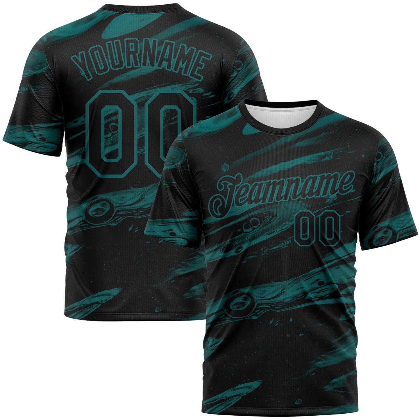 Custom Black-Teal Lava Splash Ink Wash Performance T-Shirt - Main View