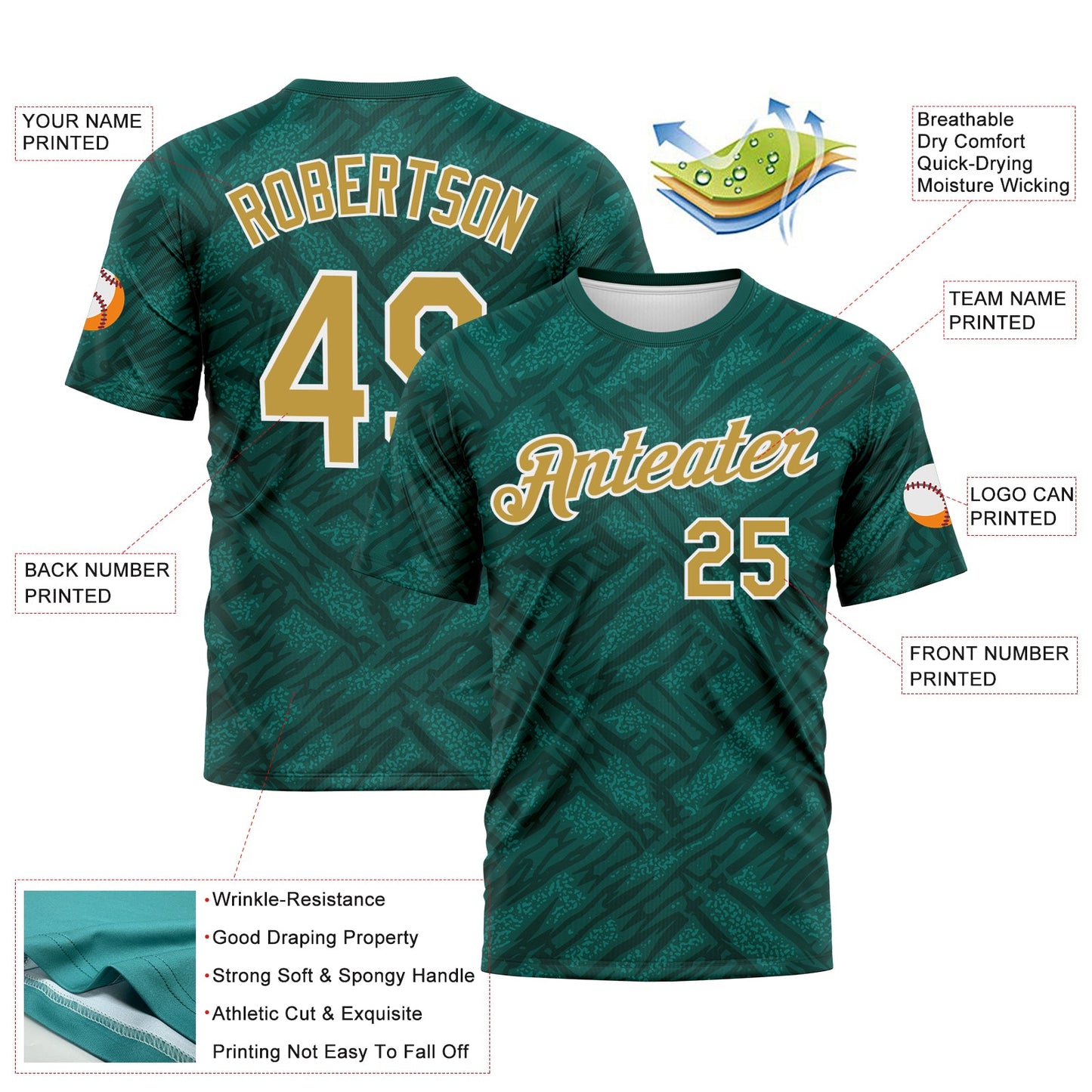 Custom Midnight Green Old Gold Teal-White Tribal Ethnic Design Performance T-Shirt view 2
