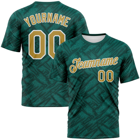 Custom Midnight Green Old Gold Teal-White Tribal Ethnic Design Performance T-Shirt - Main View