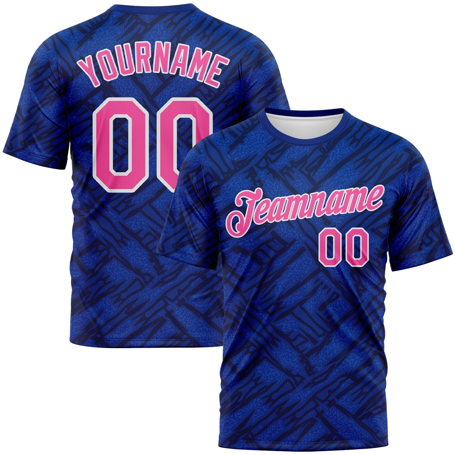 Custom Royal Pink Navy Thunder Blue-White Tribal Ethnic Design Performance T-Shirt - Main View