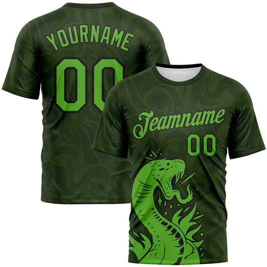 Custom Green Aurora Green-Black Tribal Snake Performance T-Shirt - Main View