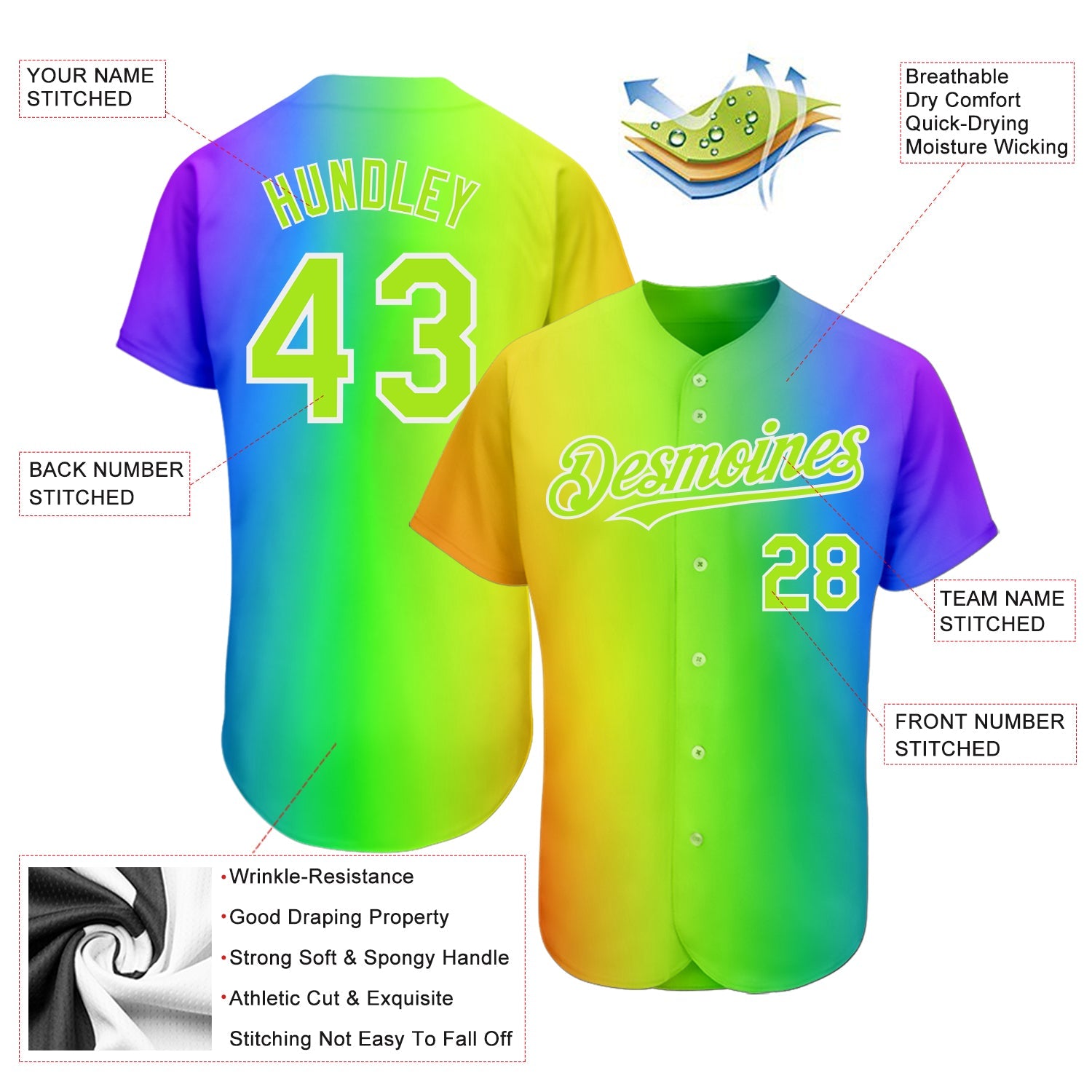 Custom Rainbow For Pride Month Love Is Love LGBT 3D Authentic Baseball Jersey view 3