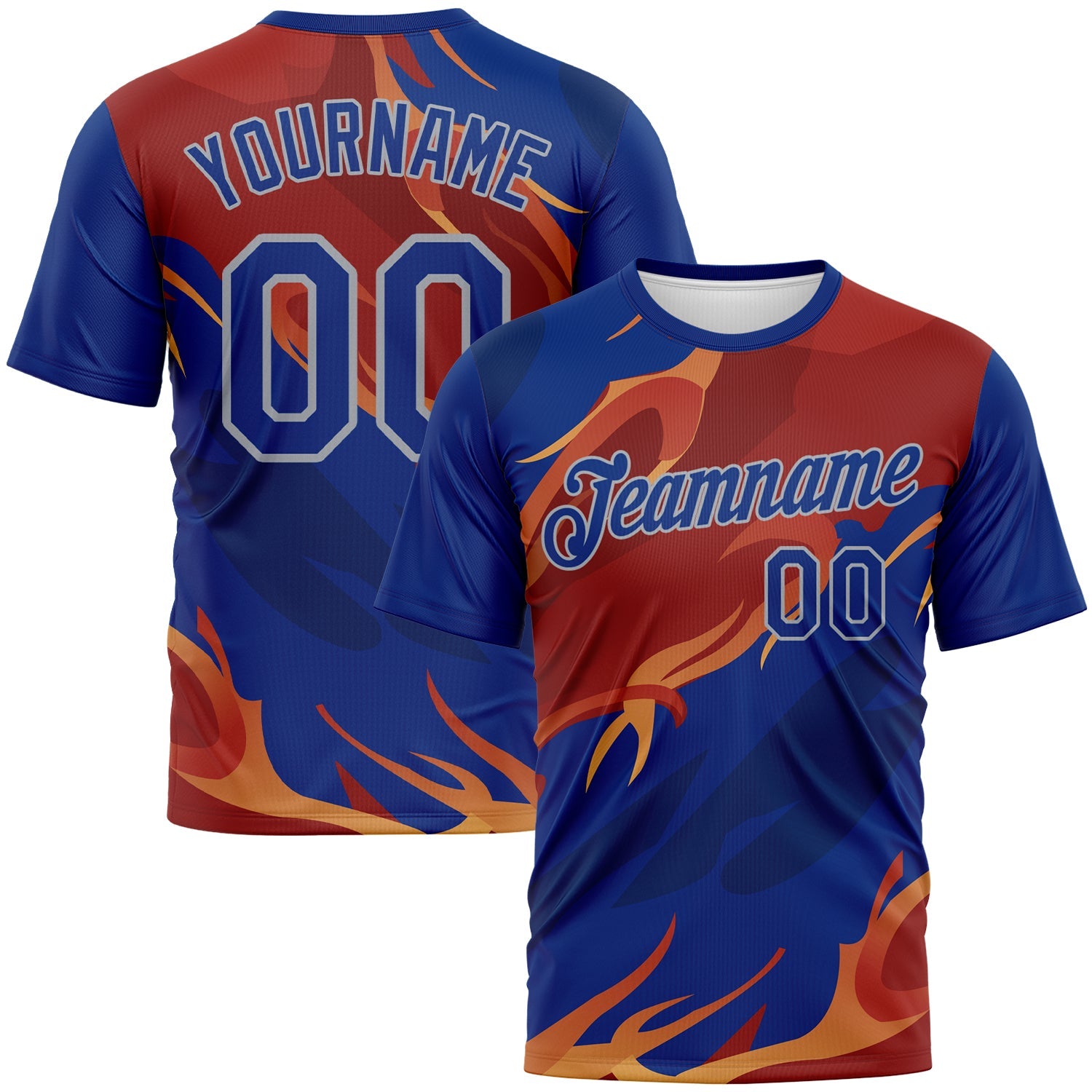 Custom Royal Texas Orange-Gray Flame Abstract Style Performance T-Shirt - Main View