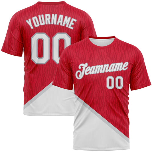 Custom Red White-Gray Subtle Diagonal Split Performance T-Shirt - Main View
