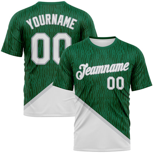 Custom Kelly Green White-Gray Subtle Diagonal Split Performance T-Shirt - Main View