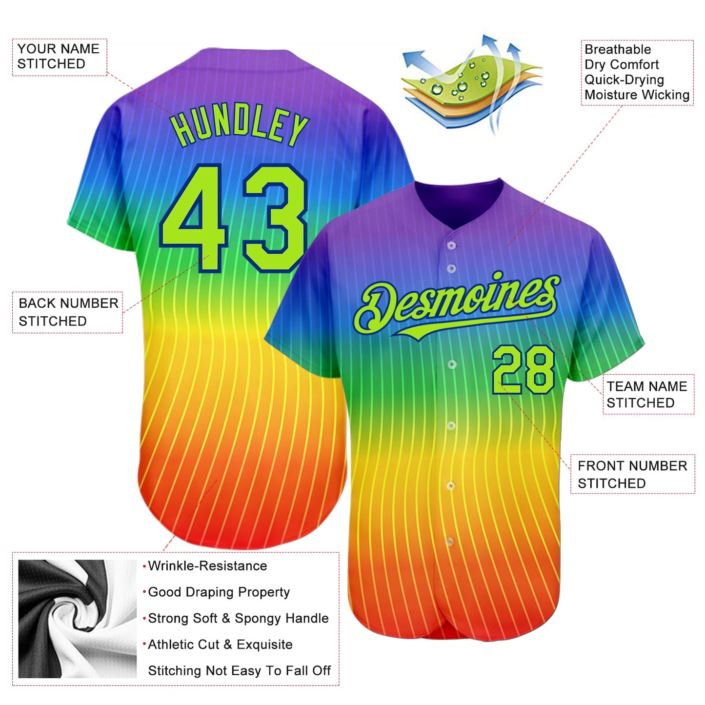 Custom Rainbow For Pride Month Love Is Love LGBT 3D Authentic Baseball Jersey view 3