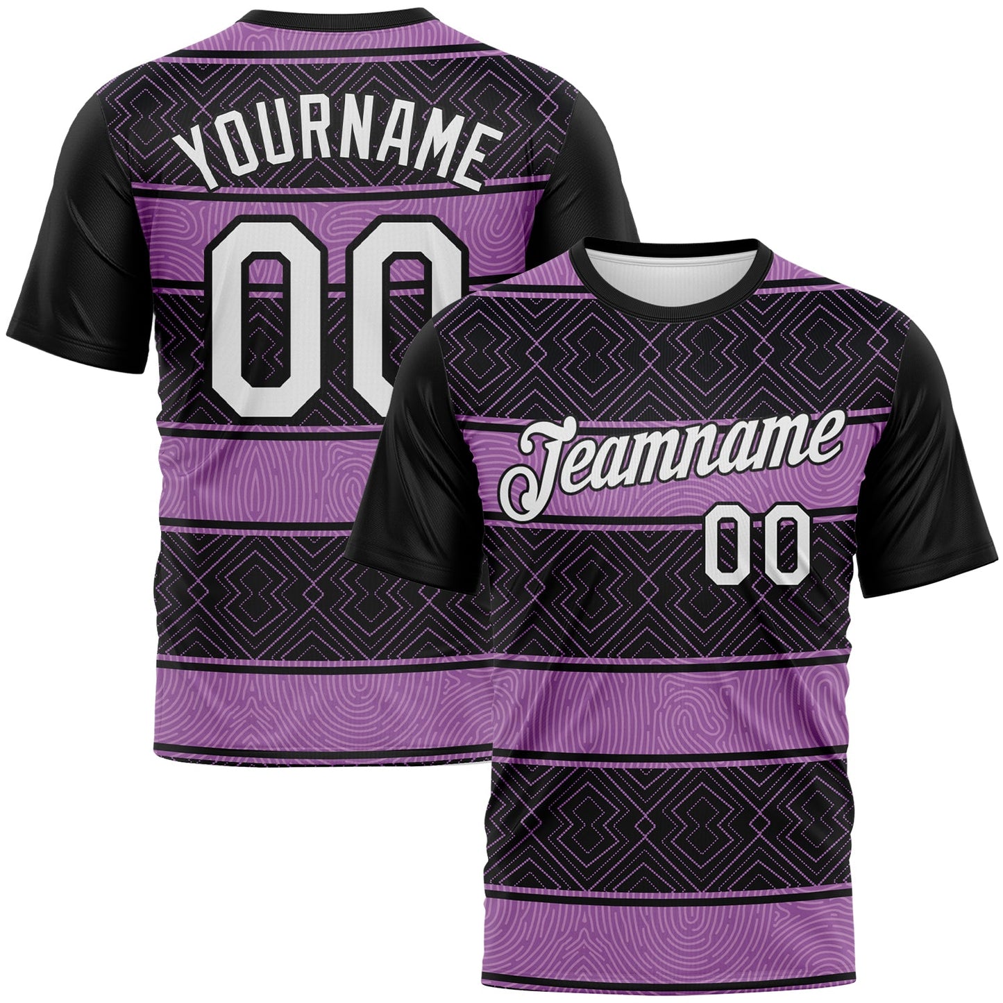 Custom Black White-Purple Tribal Geometric Horizontal Stripe Performance T-Shirt - Main View