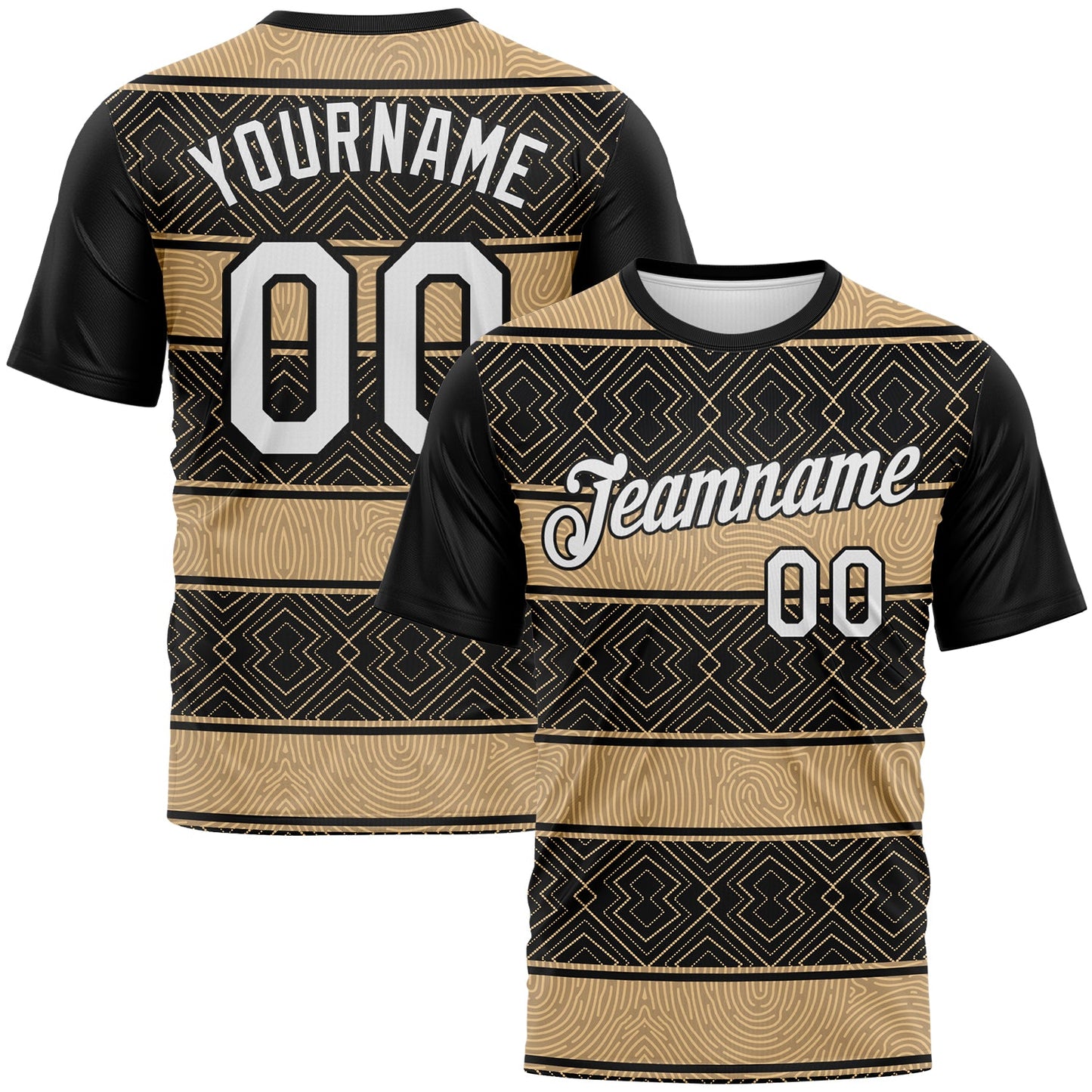 Custom Black White-City Cream Tribal Geometric Horizontal Stripe Performance T-Shirt - Main View