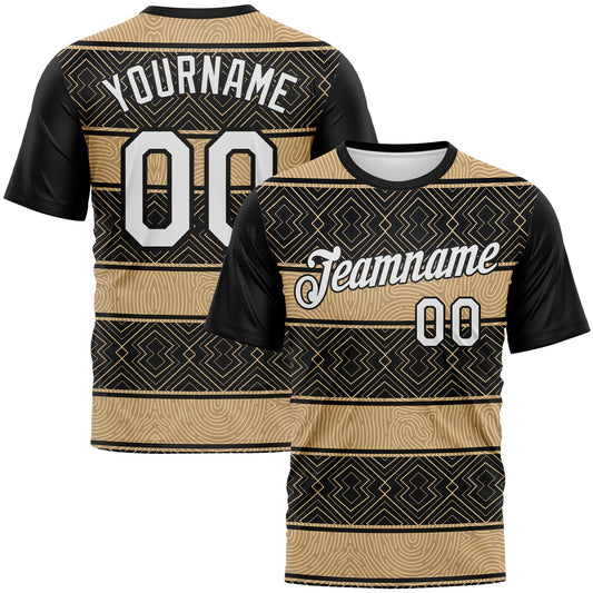 Custom Black White-City Cream Tribal Geometric Horizontal Stripe Performance T-Shirt - Main View