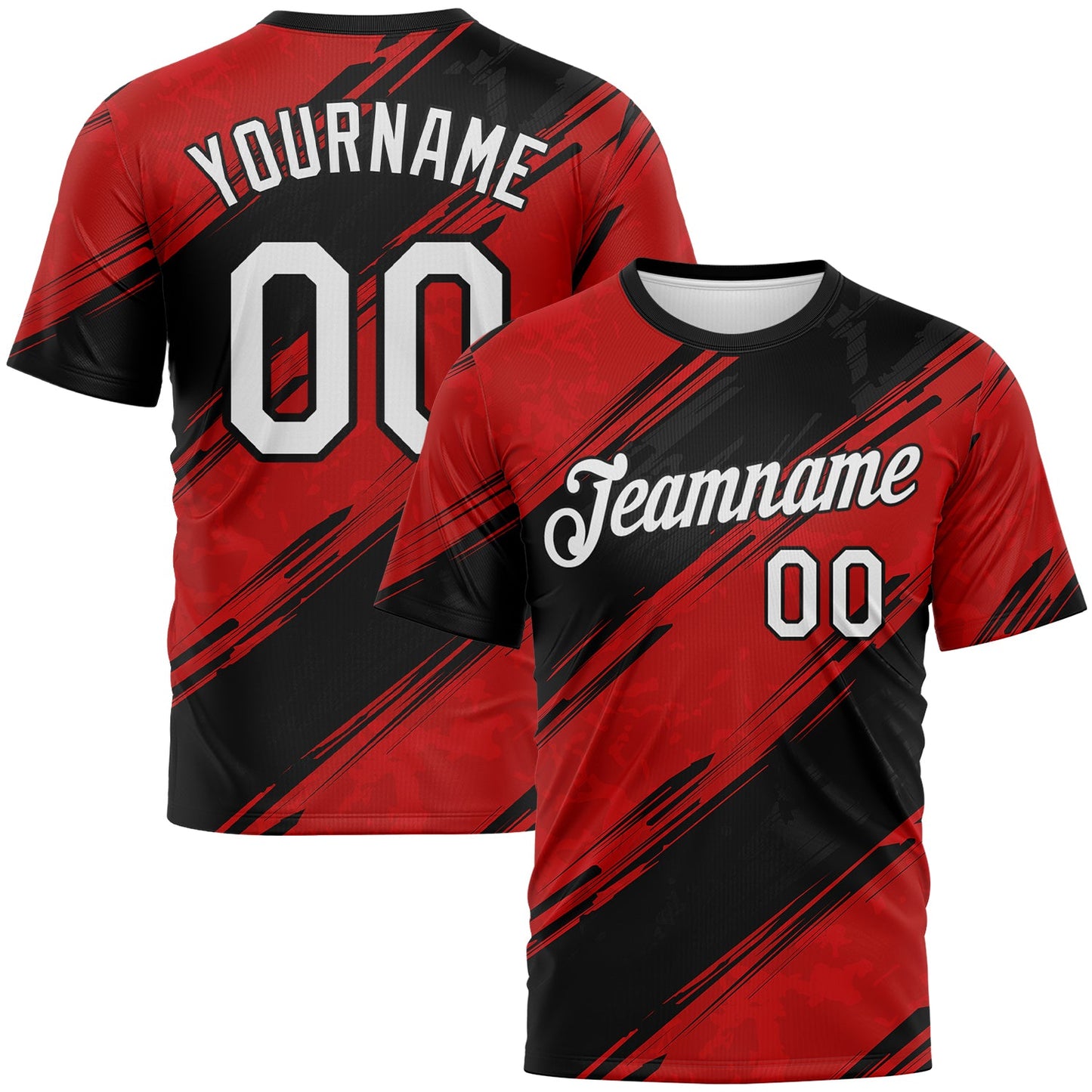 Custom Red White-Black Brush Stroke Graffiti Diagonal Split Performance T-Shirt - Main View