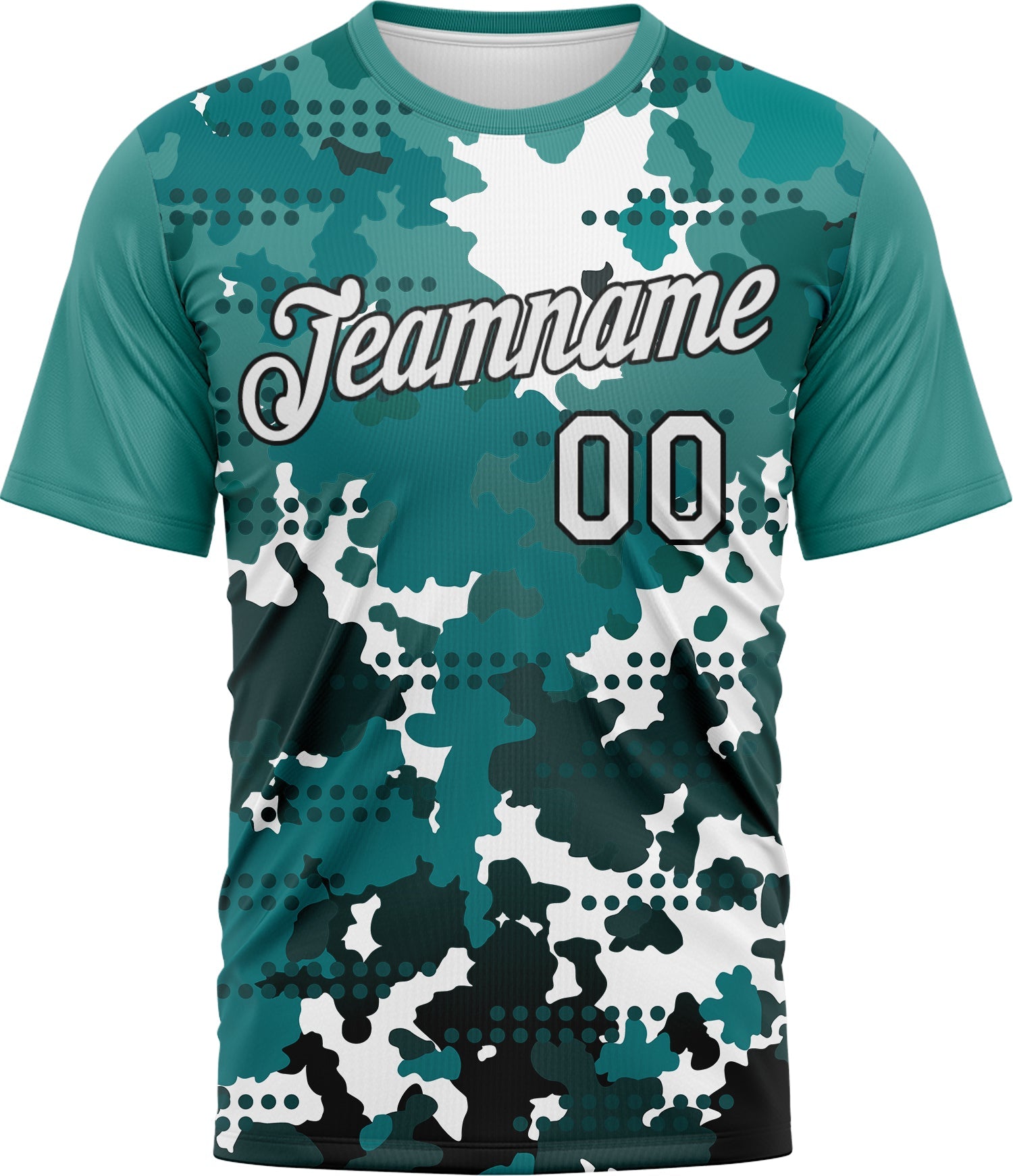 Custom White Teal-Black Camouflage Performance T-Shirt view 3