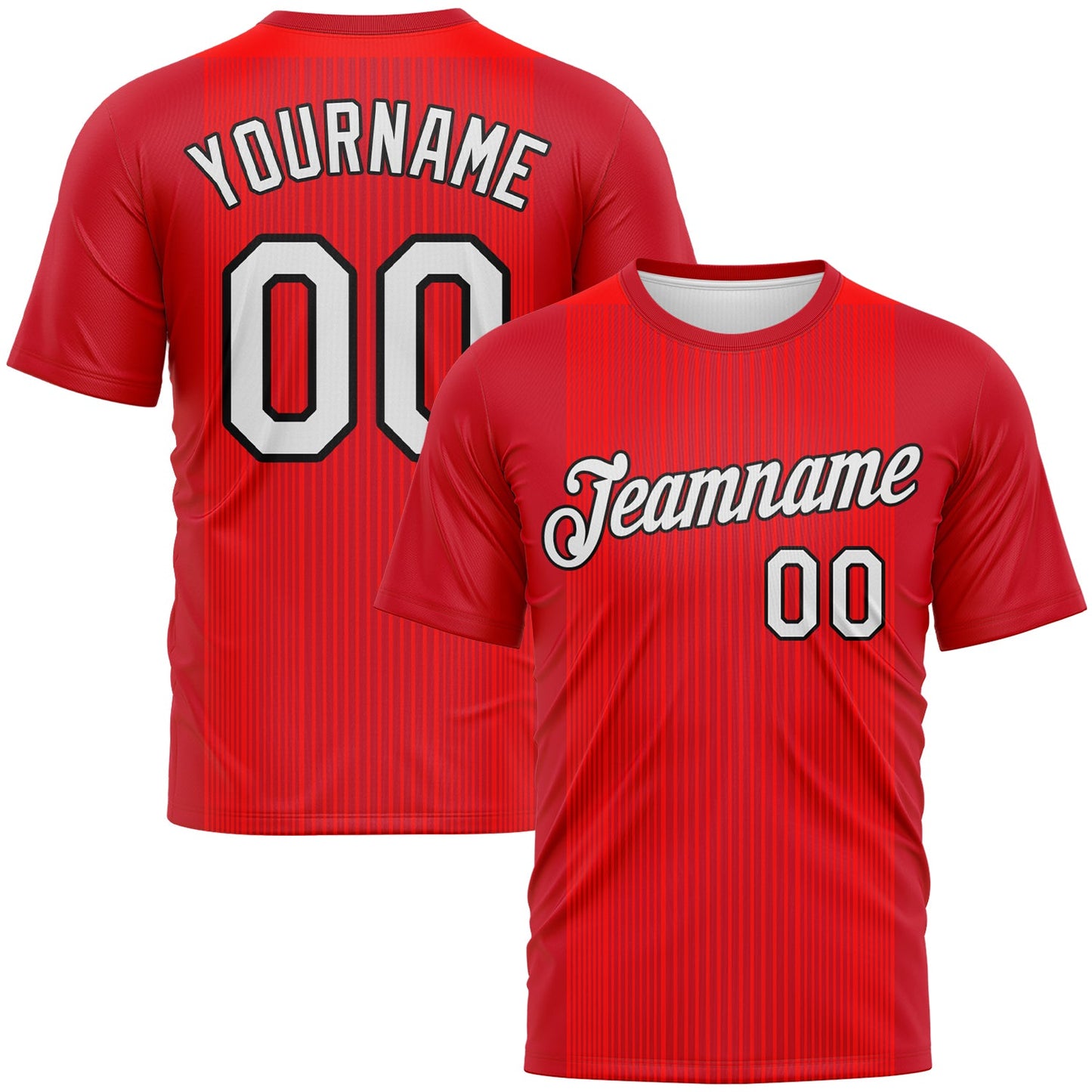 Custom Red White-Black Vertical Stripe Performance T-Shirt - Main View