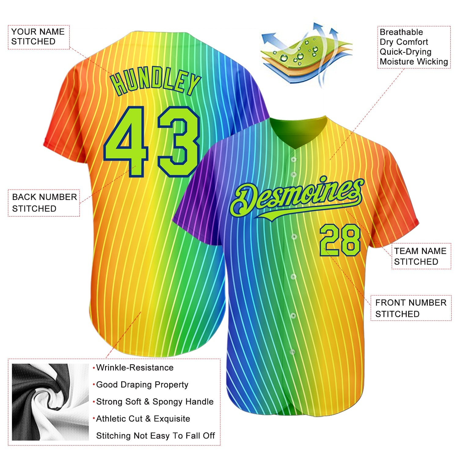 Custom Rainbow For Pride Month Love Is Love LGBT 3D Authentic Baseball Jersey view 3