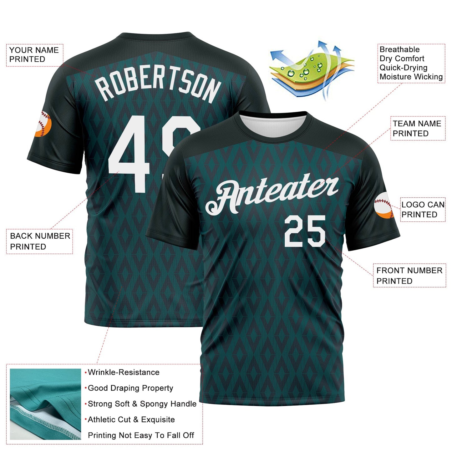 Custom Midnight Green-White Diamond Performance T-Shirt view 2
