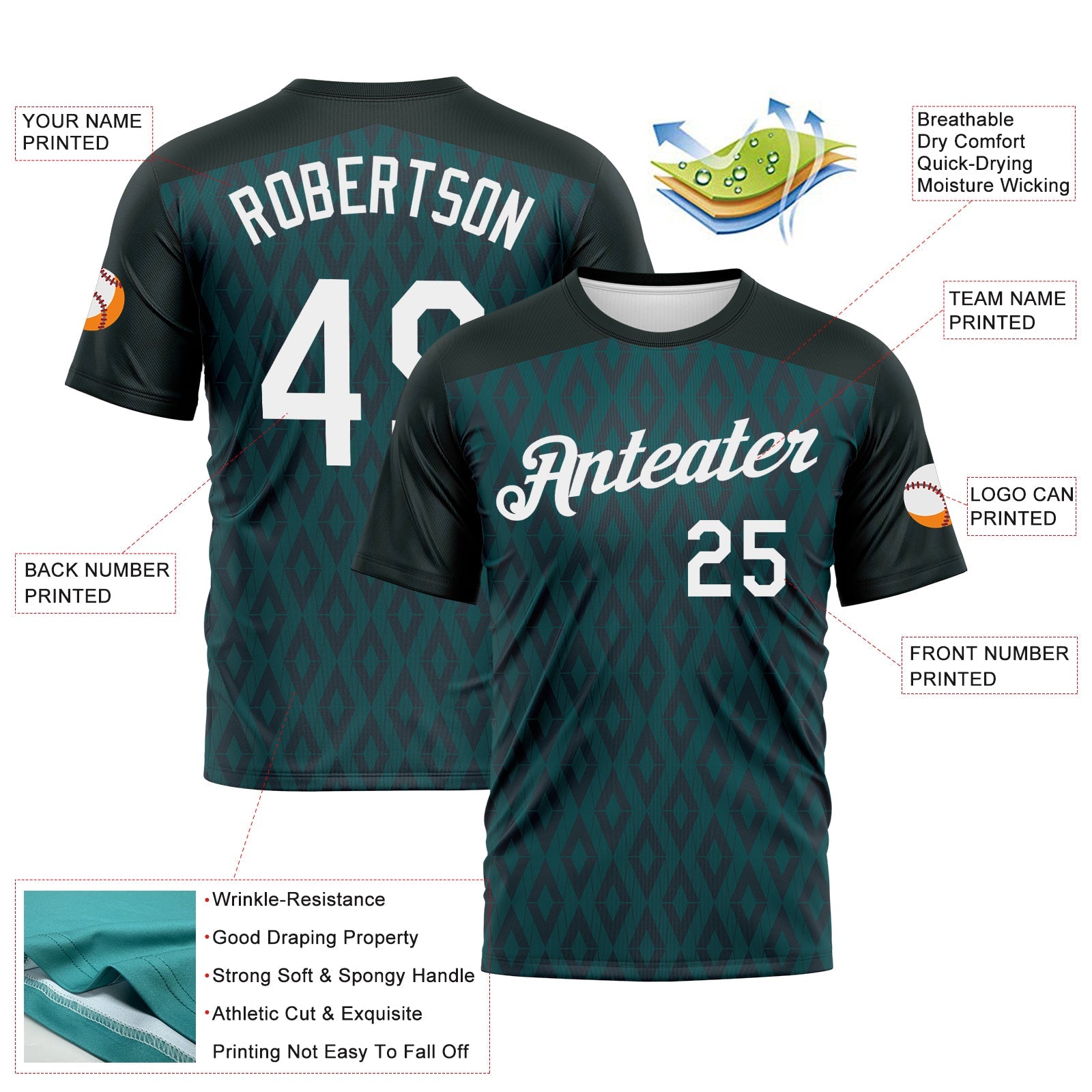 Custom Midnight Green-White Diamond Performance T-Shirt view 2